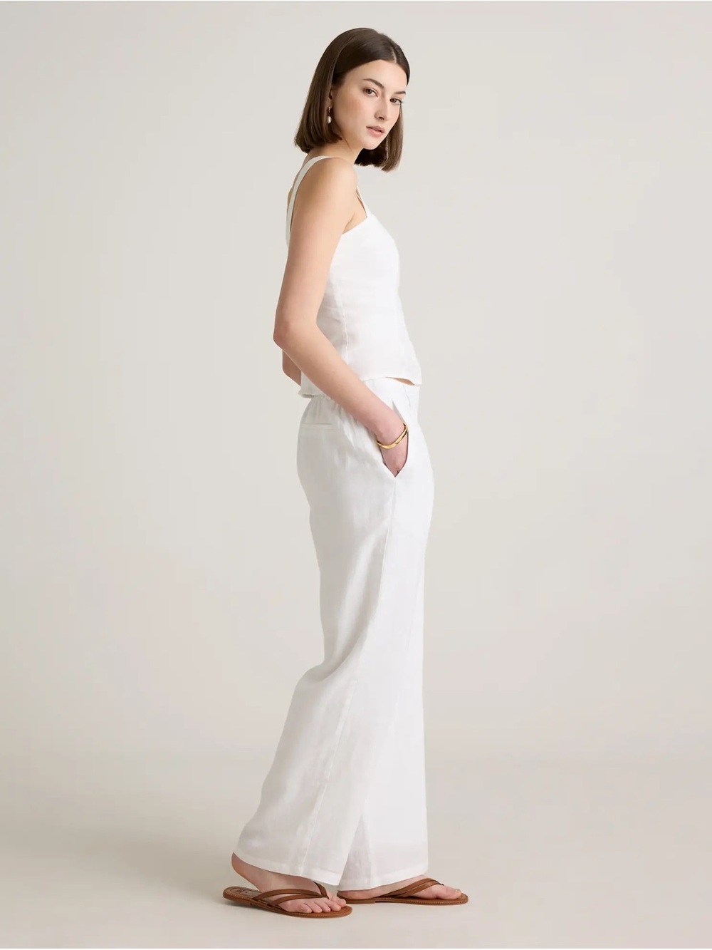 Quince White 100% European Linen Pleated Wide-Leg Trousers Fully Lined, Size 6 - Picture 4 of 16
